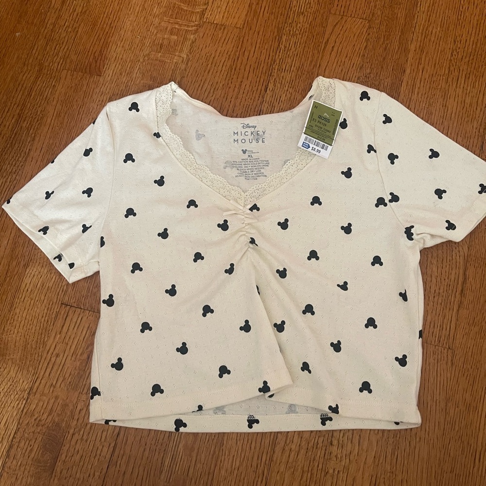 Disney Kids Cream and Black Mickey Mouse Tee